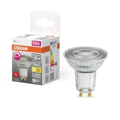 Imagen de OSRAM Lámpara reflectora Superstar, GU10 base, vidrio transparente ,Blanco cálido (2700K), 230 Lumen, sustituto de 35W iluminante 1 paquete