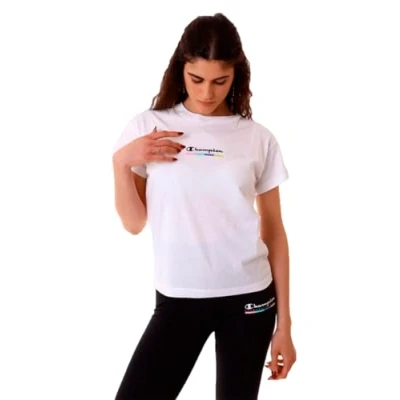 Imagen de Champion Legacy Graphic Shop W Authentic Since S/S Crewneck Camiseta, Color Blanco, L para Mujer
