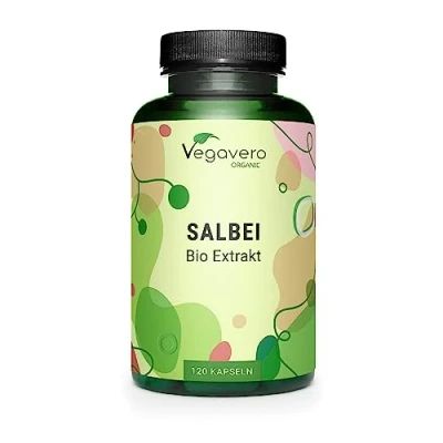 Imagen de Salvia BIO Vegavero® 500 mg por Cápsula Sin Aditivos Antitranspirante Natural Hombres &amp; Mujeres Hiperhidrosis Menopausia Vegano Orgánico 4 Meses de Suministro 120 Cápsulas