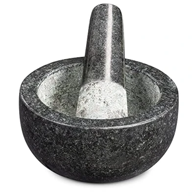 Imagen de Navaris Mortero de Cocina Granito Juego molcajete Ø 12 cm y pilón Triturador Manual Piedra para moler machacar Especias Salsas Gris