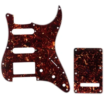 Imagen de Musiclily HSS Set de Pickguard Golpeador y Placa Trasera Strat para Fender American/México Standard Stratocaster Estilo Moderno, 4 capas Tortoise