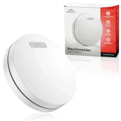 Imagen de ALPENLUFT Detector de Humo 10 años batería, Incendios, Smoke Detector, Sin perforación, LED Intermitente, para hogar (Set con 1)