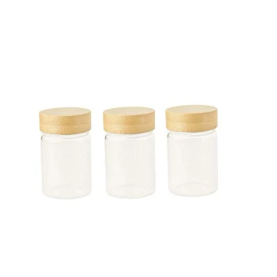 Imagen de Pebbly NPKV 030 Set de 3 tarros Tapa Rosca Cristal borosilicato bambú Aluminio Polietileno, 75 ml Ø 4,7x7,5 cm