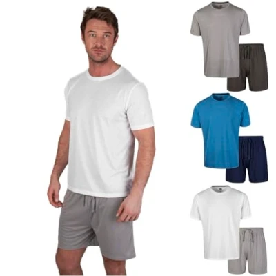 Imagen de Light &amp; Shade LSSET032 Conjunto de Camiseta y Pijama Corto con Cuello Redondo para Hombre, Blanco, S