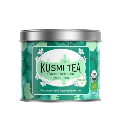 Imagen de Kusmi Tea Té Verde Menta Pepino Orgánico con Sabores Naturales de y Disfrutar Caliente o Hielo Hojas Sueltas Lata 100g, para aprox. 50 tazas