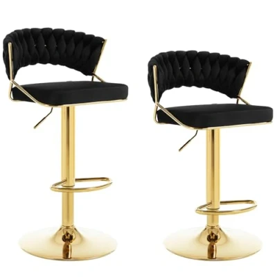 Imagen de WOLTU Juego de 2X Taburetes Bar Giratorios, Comedor Altura Ajustable, con Respaldo Entrelazado y Reposapiés, Asiento Tapizado en Terciopelo, Negro, BH427sz 2