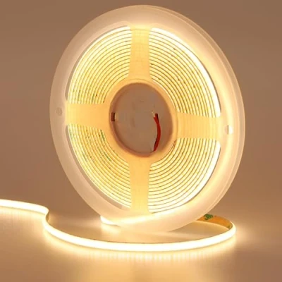 Imagen de GOMING 5mm Ancho Tira LED COB 12V Blanco Cálido 3000K 5M CRI 93+ Luminiscencia Lineal Alta Densidad 400LED/M No Impermeable IP20 Luces para Gabinete Sala Estar Dormitorio y Más(Sin Alimentación)