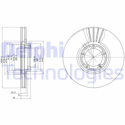 Imagen de DELPHI BG3366 Disco de freno 270 24 5 ventilado aceitado sin procesar cojinete rueda, anillo sensor ABS FORD: Transit Mk4 Furgón