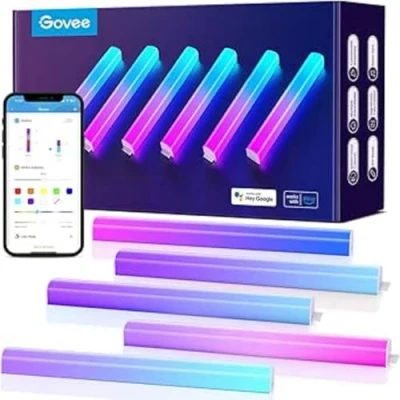 Imagen de Govee LED Glide Luces de Pared, Pared RGBIC, Funciona con Alexa y Google Assistant, Barras Luz Animadas Smart Para Sala Juegos, Apliques Deslizamiento Multicolor, 6 pcs