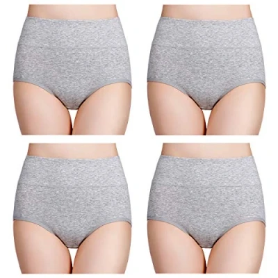 Imagen de wirarpa Braguitas Culotte Algodón para Mujer Bragas de Cintura Alta Cómodo Faja Reductora Ajustan Pack 4 Gris M