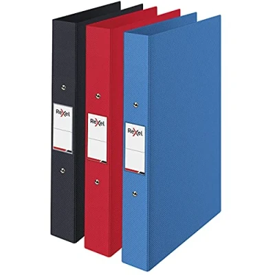 Imagen de Rexel Choices, carpeta de anillas A4, lomo 25 mm, capacidad para 190 hojas, archivos, organización documentos, (negro, rojo, azul) surtido, paquete 3, 2115710,