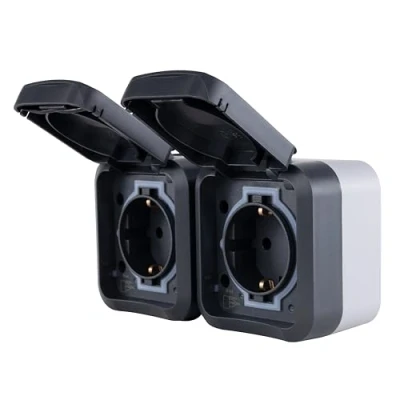 Imagen de REV AquaStorm, enchufe para ambientes húmedos (2 enchufes, IP55, bipolo, horizontal, 230 V, 16 A, antracita)