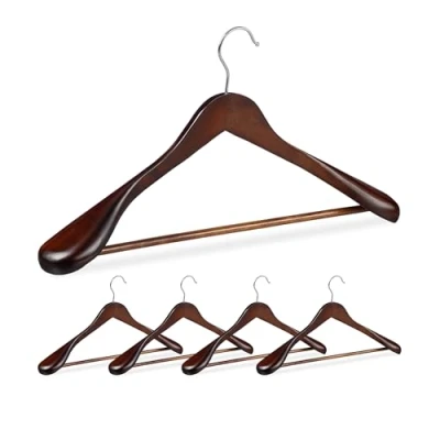 Imagen de Relaxdays Pack 10 Perchas Traje Anchas, Madera Metal, 24 x 44,5 5,5 cm, Marrón