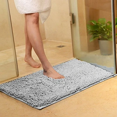 Imagen de ele ELEOPTION Suave Shag Alfombra de ba?o Cocina Puerta Pies Estera Tira Antideslizante Absorbente Felpudo Alfombras Ducha Peluda 50 x 80 cm, Gris