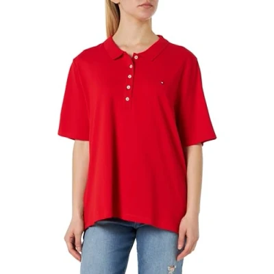 Imagen de Tommy Hilfiger Mujer Polo de Manga Corta Regular Fit, Rojo (Fierce Red), 50
