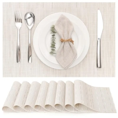 Imagen de Myir JUN Salvamanteles Individuales Juego de 8, Lavables Manteles Plásticos Vinil Esteras, Resistentes al Calor Antideslizante Fácil Limpiar y Impermeable 30x45cm(Beige)