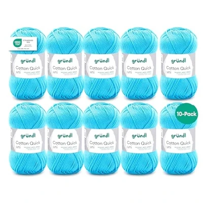 Imagen de Gründl Cotton Quick Uni, Paquete de 10 ovillos, Azul Agua Hilo para Tejer a Mano, Medio, Water Blue, x 50 g, 500