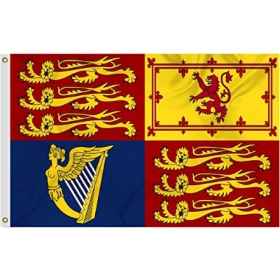 Imagen de bandera estándar del Reino Unido de 5 pies x 3 pies, rey Carlos III, reina Isabel ll Británica poliéster las fuerzas armadas militares, grande, premium