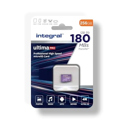 Imagen de Integral Tarjeta Micro SD de 256GB vídeo 4K Velocidad Lectura 180 MB/s y Escritura 150MB/s MicroSDXC A2 C10 U3 UHS I V30 Nuestra Memoria Alta más rápida