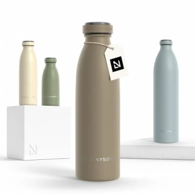 Imagen de Lars NYSØM Botella de Acero Inoxidable aislada 0,5l Agua 0,5 litro a Prueba Fugas para Deportes, Bicicleta, Perro, (Taupe Brown, 500ml)