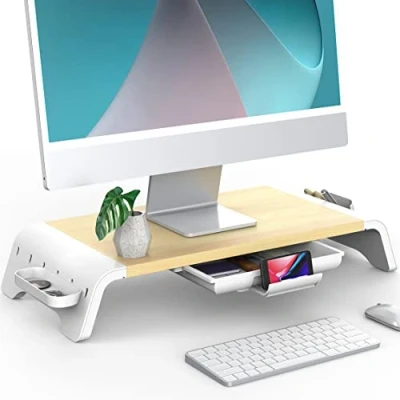 Imagen de Fenge Soporte Monitor Elevador de Madera con Cajón y Teléfono,Cajas Almacenamiento Móviles L52xW23,5xH8,9cm Blanco G04A1521C