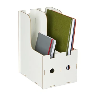 Imagen de Relaxdays pie DIN Archivador Oficina, 2 Compartimentos, Formato A4, Revistero, Organizador Documentos Escritorio, MDF, Blanco, Tablero de Fibras, Schuber