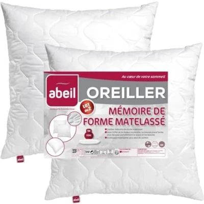 Imagen de Abeil Juego de 2 Almohadas Memoria Forma Acolchada 60 x cm, poliéster, Blanco, cm