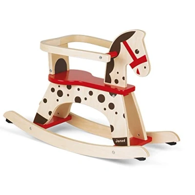 Imagen de Janod Caballito de Madera Caramel Juguete para Primeros Años Aprendizaje del Equilibrio Desde 1 año, J05984, Marrón y Rojo