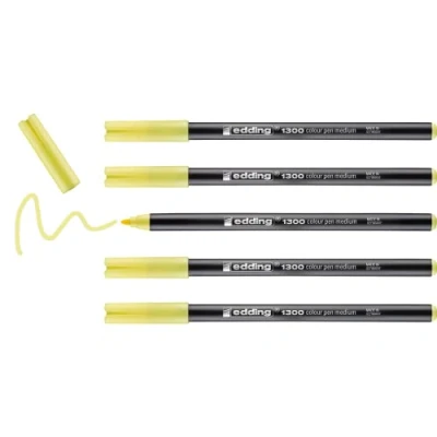 Imagen de edding 1300 rotulador de color trazo medio amarillo limón x5 punta redondeada 2 mm para dibujar y escribir el colegio, mandalas, Bullet Journals