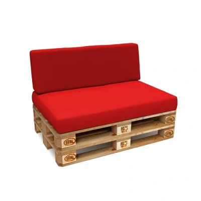 Imagen de POKAR 2 Cojines para Europalés/Europalet Impermeable: 1x Cojín Asiento 120x80x12cm +1x Respaldo 120x40x12cm, Espuma Fría, Sofá de Paletas, sin Palés, Rojo