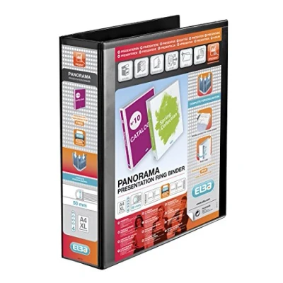 Imagen de Elba Panorama Presentation Ring Binder PVC 4 D 50mm Capacity A4 Black Ref 400008430