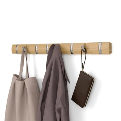 Imagen de Umbra Flip Perchero de pared con 8 ganchos extraíbles, Madera fresno, Natural