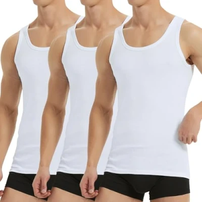 Imagen de Falechay Camiseta Tirantes para Hombre Pack de 3 Algodón 100% Camisetas Interiores Deporte más Colores Blanco L
