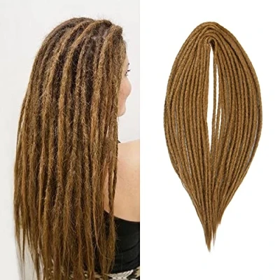 Imagen de 20 Pulgadas 10 Hebras/Paquete Extensiones de Rastas Sintéticas Delgadas 0.6cm Cabello Trenzado Ganchillo Suaves Doble Punta Reggae Hip Hop Estilo Hippie, Marrón Claro