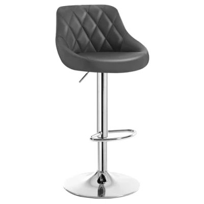 Imagen de WOLTU 1x Taburete de Bar con Respaldo Cuero Sintético Taburetes Alto Cocina Regulable en Altura Giratorio Sillas Escritorio Gris BH23gr 1