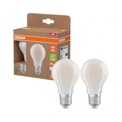 Imagen de Lámpara LED OSRAM Energy Class con forma de bombilla clásica, 3,8 W / 806 lm, EEK A, luz blanca fría (4000 K), CRI 80, fabricada en vidrio esmerilado sin plomo, casquillo E27, IP20, 60 mm diámetro.