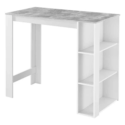 Imagen de [en.casa] Mesa de Bar Danderyd Bistro Elegante 120 x 60 105,5 cm Alta Cocina con 3 Estantes Integrados Blanco y Efecto hormigón