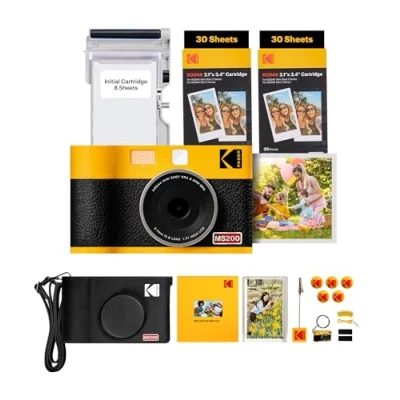 Imagen de KODAK Mini Shot 2 ERA 4PASS en 1 Cámara Instantánea e Impresora de Fotos (5,3x8,6cm) (Cámara + Pack Regalo con 68 Hojas (8 Iniciales 60 Hojas), Amarillo)