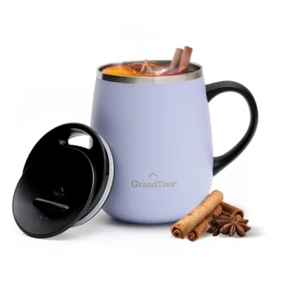 Imagen de GRANDTIES Taza de café aislada con asa, tapa deslizante para termo a prueba salpicaduras 16 onzas, doble pared acero inoxidable al vacío, mantiene las bebidas calientes y frías, Santuario
