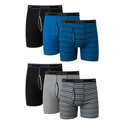 Imagen de Hanes Men&#039;s Tagless Boxer Briefs, 6 Pack, Solid/Stripe Assorted, X Large