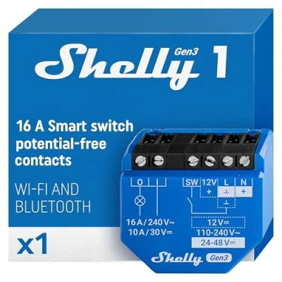 Imagen de Shelly 1 Gen3 Relé de Interruptor inteligente WiFi con contacto en seco luz Domótica Compatible Alexa y Google Home Aplicación iOS Android No requiere concentrador