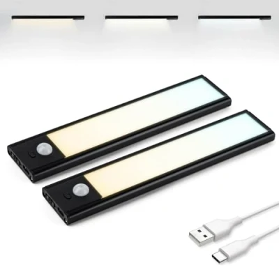 Imagen de Brendz Luz Led Armario Sensor Movimiento, Adhesiva Magnética, Recargables USB C, 3 Temperaturas de Color, Nocturna para Guardarropa, Pasillos, Habitaciones, Garaje, Escaleras, 2 x 20cm