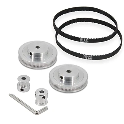 Imagen de Zeberoxyz Juego de 2 ruedas síncronas GT2 20 y 80 dientes 6,35 mm diámetro aluminio con piezas longitud 250 ancho 6 correa (20 80T 6.35B 6)