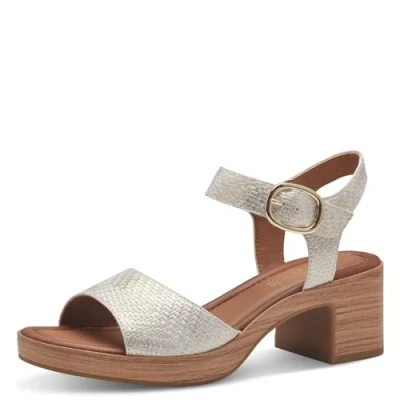 Imagen de Jana Softline 8 28374 42 938 Gold Comb Flache Sandale Komfortable Mehrweite Alltagsschuh Festlich Elegant, Sandalia con talón Mujer, 36 EU Ancho