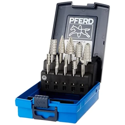 Imagen de Pferd Juego de Fresas Hss 81 D3, 10 Mango 6 millimeters y dentado 3 para Acero Fundición, en Estuche Plástico