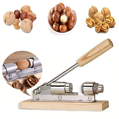 Imagen de LINKLKBOY Cascanueces de nueces, nueces Nuez, Herramienta abridor para alicates, Base Madera, Cascanueces, Macadamia, pistachos y Brasil