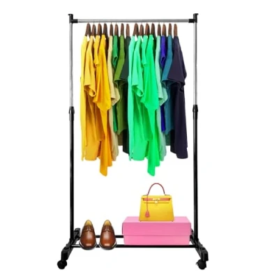 Imagen de Nyana Home Perchero Burro Basic Metálico con Ruedas Extensible hasta 155 cm Fácil Montaje Liviano y Polivalente 4 Sistema de Bloqueo Medidas 85x76x41
