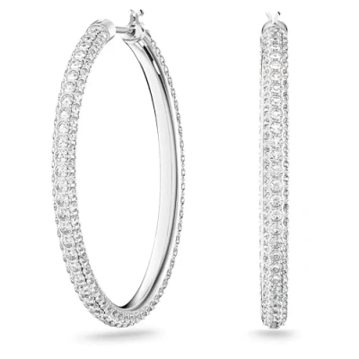 Imagen de Swarovski Pendientes de Aro Stone para Mujer, con Baño Rodio, Cristales Blancos, Colección