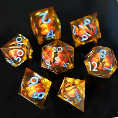 Imagen de Elifel Juego de Dados DND D&amp;D 7 Piezas Globo Ocular Cráneo Movimiento Borde Afilado Resina para Mazmorras y Dragones Poliédricos Pathfinder RPG MTG con Caja Regalo