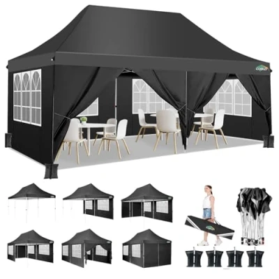 Imagen de Cenador Plegable de 3 x 6 m, Resistente al Agua, Estable con Paneles Laterales, Techo Alto y Bolsa Transporte, Carpa para jardín, Fiesta, Festival, Boda, UV50+